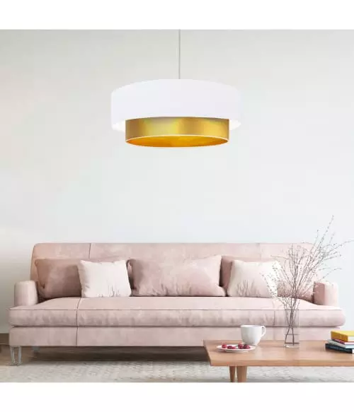 Abat-jours Suspensions Abat-jour Suspension Double Laqué Or Et Blanc T 60 X H 30 2 Abat-jours Suspensions Abat-jour Suspension Double Laqué Or Et Blanc T 60 X H 30 – Image 2