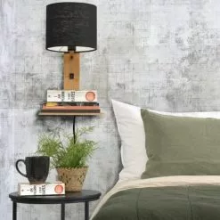 Good & Mojo Appliques Murales Et Spots Applique Bambou/lin Avec Tablette H36cm -Luminaires Soldes applique bambou lin avec tablette h36cm 32