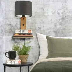 Good & Mojo Appliques Murales Et Spots Applique Bambou/lin Avec Tablette H36cm -Luminaires Soldes applique bambou lin avec tablette h36cm 8