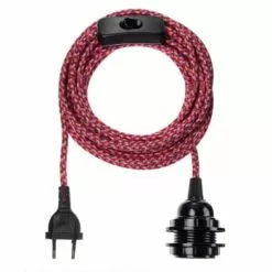 Hoopzi Suspensions Fil électrique En Tissu Luminaire Pied De Poule 4,5m -Luminaires Soldes fil electrique en tissu luminaire chevron rose rouge 4 5m 1
