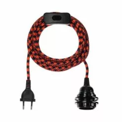 Hoopzi Suspensions Fil électrique En Tissu Luminaire Zigzag Blanc Noir 4,5m -Luminaires Soldes fil electrique en tissu luminaire pied de poule c b 4 5m