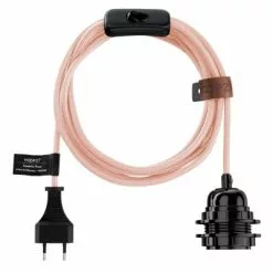 Hoopzi Suspensions Fil électrique En Tissu Luminaire Rose Pastel 4,5m