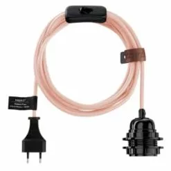Hoopzi Suspensions Fil électrique En Tissu Luminaire Rose Pastel 4,5m -Luminaires Soldes fil electrique en tissu luminaire rose pastel 4 5m 4