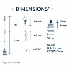 Hoopzi Suspensions Fil électrique Sectionnable En Tissu Luminaire Cuivre 4,5m -Luminaires Soldes fil electrique sectionnable en tissu luminaire cuivre 4 5m 2
