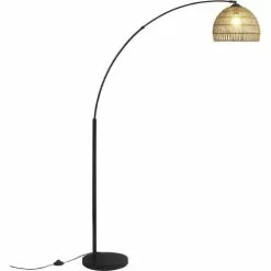 ATHM DESIGN Lampadaires Lampadaire Abat Jour Aspect Rotin Beige Et Pied Métal Noir -Luminaires Soldes lampadaire abat jour aspect rotin beige et pied metal noir 4