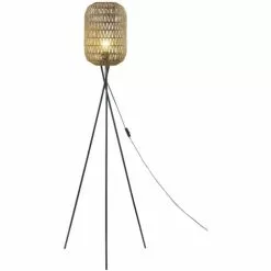 ATHM DESIGN Lampadaires Lampadaire Abat Jour Rotin Beige Et Pieds Métal Noir -Luminaires Soldes lampadaire abat jour rotin beige et pieds metal noir 2