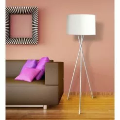 ATHM DESIGN Lampadaires Lampadaire Abat Jour Tissu Blanc Et Pied Métal -Luminaires Soldes lampadaire abat jour tissu blanc et pied metal 4