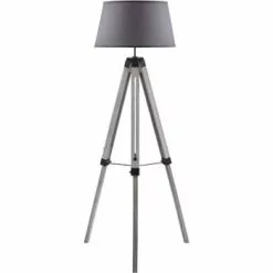 ATHM DESIGN Lampadaires Lampadaire Abat Jour Tissu Gris Et Pieds Bois -Luminaires Soldes lampadaire abat jour tissu gris et pieds bois 2