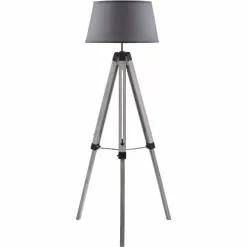 ATHM DESIGN Lampadaires Lampadaire Abat Jour Tissu Gris Et Pieds Bois