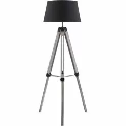 ATHM DESIGN Lampadaires Lampadaire Abat Jour Tissu Noir Et Pieds Bois