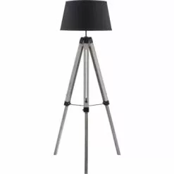 ATHM DESIGN Lampadaires Lampadaire Abat Jour Tissu Gris Et Pieds Bois -Luminaires Soldes lampadaire abat jour tissu noir et pieds bois