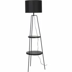 ATHM DESIGN Lampadaires Lampadaire Abat Jour Tissu Noir Et Pieds Métal Noir