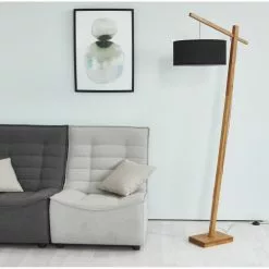ATHM DESIGN Lampadaires Lampadaire Abat Jour Tissu Noir Pied Bois -Luminaires Soldes lampadaire abat jour tissu noir pied bois 2