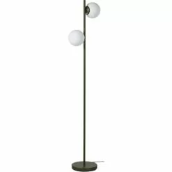 ATHM DESIGN Lampadaires Lampadaire Abat Jour Verre Pied Metal Brossé Vert Kaki