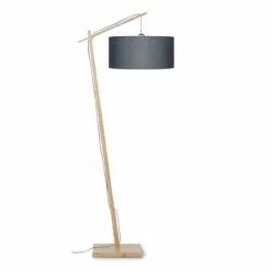Good & Mojo Lampadaires Lampadaire Bambou Et Lin Naturel Gris H176cm