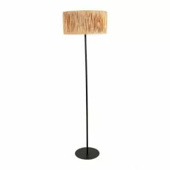 Decoratie Lampadaires Lampadaire Droit Métal Ambre Abat-jour Raphia H140cm