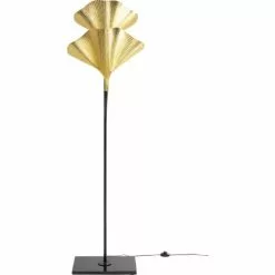 Kare Design Lampadaires Lampadaire En Acier 2 Abat-jours Feuilles Ginkgo Dorées H172