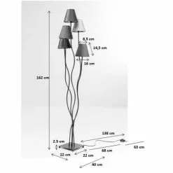 Kare Design Lampadaires Lampadaire En Acier Doré 5 Abat-jours En Velours H163 -Luminaires Soldes lampadaire en acier dore 5 abat jours en velours h163 4