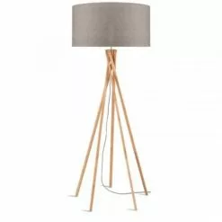 Good & Mojo Lampadaires Lampadaire En Bambou Et Lin Gris H160cm