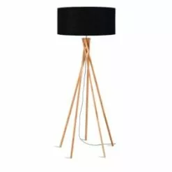 Good & Mojo Lampadaires Lampadaire En Bambou Et Lin Noir H160cm
