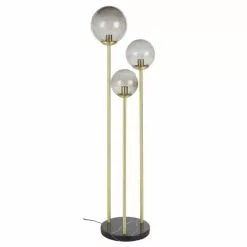 Maisons Du Monde Lampadaires Lampadaire En Marbre Noir, Tiges En Métal Doré Et Globes En Verre Teinte Fumé H155