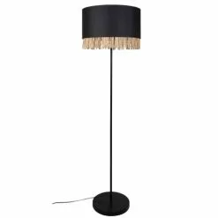 Maisons Du Monde Lampadaires Lampadaire En Métal Abat-jour En Coton Noir Et Franges En Bambou Beige H157