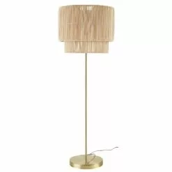 Maisons Du Monde Lampadaires Lampadaire En Métal Doré Abat-jour En Fibre Végétale H152