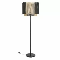 Maisons Du Monde Lampadaires Lampadaire En Métal Noir Mat Et Abat-jour Tressé En Corde Bicolore H162