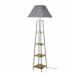 Maisons Du Monde Lampadaires Lampadaire étagère En Jujubier Et Abat-jour Gris H172