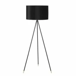 Maisons Du Monde Lampadaires Lampadaire Trépied En Métal Doré Et Noir, Abat-jour En Velours Noir H152