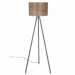 Maisons Du Monde Lampadaires Lampadaire Trépied En Métal Noir Et Abat-jour En Bois De Noyer Marron H146