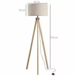 Homcom Lampadaires Lampadaire Trépied Style Scandinave H152 Cm Bois De Pin Lin Beige -Luminaires Soldes lampadaire trepied style scandinave h152 cm bois de pin lin beige 2