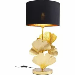Kare Design Lampes à Poser Lampe 5 Feuilles De Ginkgo Acier Doré Et Abat-jour Coton Noir -Luminaires Soldes lampe 5 feuilles de ginkgo acier dore et abat jour coton noir 3