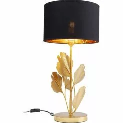 Kare Design Lampes à Poser Lampe 5 Feuilles De Ginkgo Acier Doré Et Abat-jour Coton Noir -Luminaires Soldes lampe 5 feuilles de ginkgo acier dore et abat jour coton noir 4