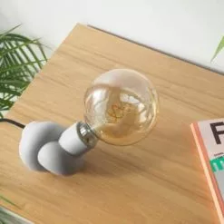 Gone's Lampes à Poser Lampe à Poser En Béton Et Bois Cordon Noir Ampoule LED Edison -Luminaires Soldes lampe a poser en beton et bois cordon noir ampoule led edison 2