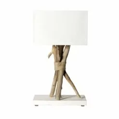 Coc'art Lampes à Poser Lampe à Poser En Bois Blanc Cassé -Luminaires Soldes lampe a poser en bois blanc