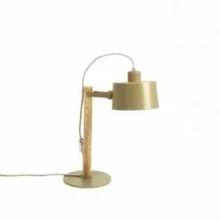 DIZY Design Lampes à Poser Lampe à Poser En Chêne Et Métal Terracotta -Luminaires Soldes lampe a poser en chene et metal laiton