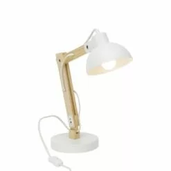 Brilliant Lampes à Poser Lampe à Poser Métal Blanc Et Bois Naturel H59cm -Luminaires Soldes lampe a poser metal blanc et bois naturel h59cm 4