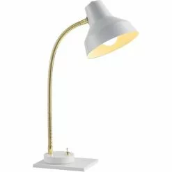 ATHM DESIGN Lampes à Poser Lampe Abat Jour Métal Et Pied Blanc -Luminaires Soldes lampe abat jour metal et pied blanc 2