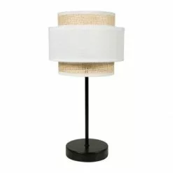 Jardideco Lampes à Poser Lampe Abat-jour Papier Rotin 3 Niveaux -Luminaires Soldes lampe abat jour papier rotin 3 niveaux blanc