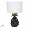 Maisons Du Monde Lampes à Poser Lampe Ananas En Céramique Noire Et Métal Doré, Et Abat-jour En Lin Blanc