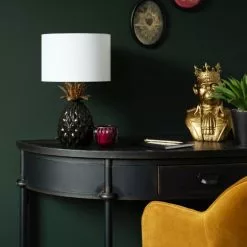 Maisons Du Monde Lampes à Poser Lampe Ananas En Céramique Noire Et Métal Doré, Et Abat-jour En Lin Blanc -Luminaires Soldes lampe ananas en ceramique noire et metal dore et abat jour en lin blanc 1000 8 32 227213 3