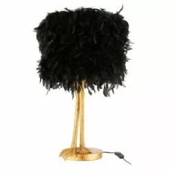 Meubles & Design Lampes à Poser Lampe Art Déco Abat-jour Plumes Et Pied Métal Doré -Luminaires Soldes lampe art deco abat jour plumes et pied metal dore 2