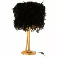Meubles & Design Lampes à Poser Lampe Art Déco Abat-jour Plumes Et Pied Métal Doré