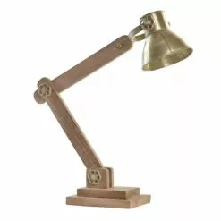 Wadiga Lampes à Poser Lampe Bureau Style Industriel En Métal Doré Et Bois 50x15x65cm