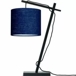 Good & Mojo Lampes à Poser Lampe De Table Bambou Noir/lin H46cm