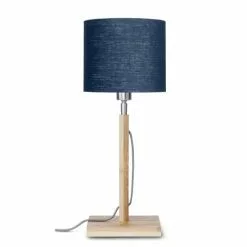 Good & Mojo Lampes à Poser Lampe De Table En Bambou Abat-jour En Lin Bleu Denim, H. 59cm -Luminaires Soldes lampe de table en bambou abat jour en lin bleu denim h 59cm 5