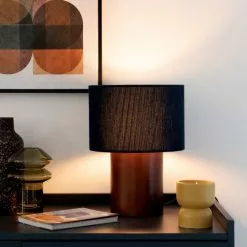 Maisons Du Monde Lampes à Poser Lampe En Bois D'hévéa Marron Et Abat-jour En Velours Bleu Nuit -Luminaires Soldes lampe en bois d hevea marron et abat jour en velours bleu nuit 1000 5 25 228026 4