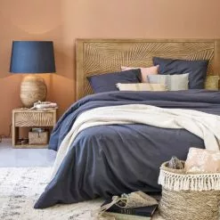 Maisons Du Monde Lampes à Poser Lampe En Bois De Manguier Et Abat-jour En Coton Bleu D43 -Luminaires Soldes lampe en bois de manguier et abat jour en coton bleu d43 1000 0 18 226338 2