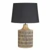 Maisons Du Monde Lampes à Poser Lampe En Bois De Manguier Gravé Et Abat-jour En Coton Noir H75